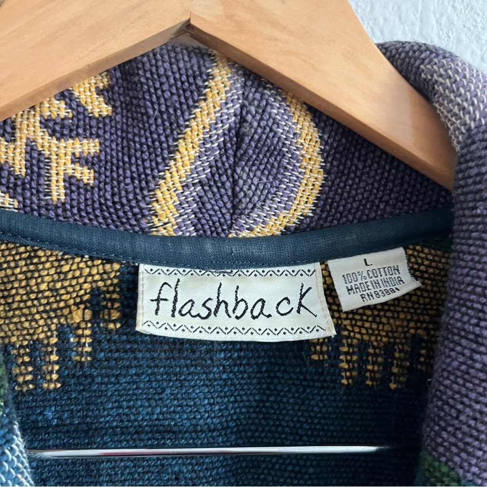 Flashback size large green blue yellow tapestry like winter Christmas jacket 90s - Picture 4 of 14